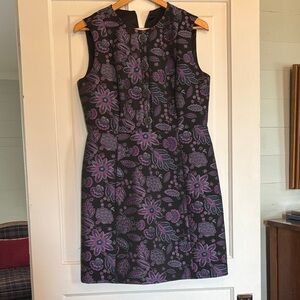 Elie Tahari Black and Purple Floral Midi Dress